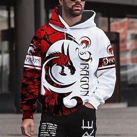 Herren Grafik Tiermotiv Drache Kapuzensweatshirt Kapuzenshirts Pullover Streetwear Designer Lässig Große Größen Langarm Mit Kapuze Sport  Outdoor Täglich Weinr