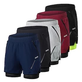 Herren Farbblock Laufshorts 2 in 1 Laufshorts Sportshorts Kurze Sporthose Fahhrad Shorts Bequeme Passform Sport Schnelltrocknend Weich Reflektierende Streifen