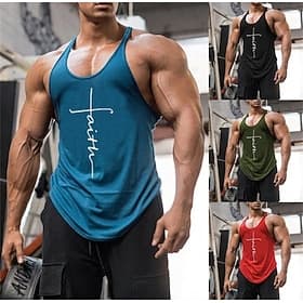 Men's Letter Faith Tank Top Vest Top Undershirt Casual Style Classic Style Sleeveless T shirt Crew Neck Shirt Sports Lightweight Big and Tall Vacation Casual D