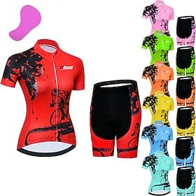 Femmes Maillot et Cuissard Velo Cyclisme Manche Courte VTT Vélo tout terrain Cyclisme sur route Été Printemps Automne Jaune Rose Bleu Couleur Unie À Motifs Equ