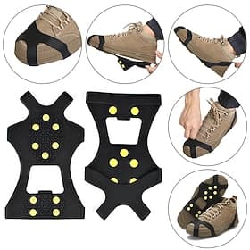 Ice  Snow Grips Cleat Over Shoe/Boot Traction Cleat Rubber Spikes Anti Slip 10 Steel Studs Crampons Slip-on Stretch Footwear