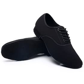 schwarze Tanzschuhe zum Schnüren für Herren mit weicher Wildledersohle – bequeme Canvas-Sneaker für Gesellschafts-, Jazz- und lateinamerikanische Tänze