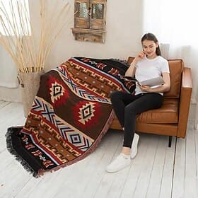 Boho-Überwurfdecke, bunte Chenille-gewebte böhmische Sofa-Schonbezug-Liege-Loveseat-Möbelabdeckung Azteken-Hippie-Überwurf-Decken