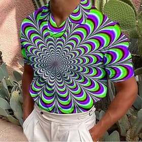 Herren Optische Täuschung Poloshirts Golfshirt Kurzarm Hemd Umlegekragen Lässig Täglich 3D-Druck Purpur Druck Button-Down Bekleidung Mode Designer Lässig Atmun