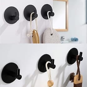4pcs Self-Adhesive Wall Hooks Stainless Steel  Matte Black Wall Mounted Towel Hooks, Stainless Steel Kitchen Bathrooms Robe Black Hooks, Towel Stands Sticky Wa