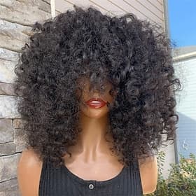 Remy Menschenhaar Perücke Locken Mit Pony Natur Schwarz Kappenlos Brasilianisches Haar Damen Natürlich Schwarz 20 CM 25 CM 30 CM Urlaub Party / Abend Freizeits