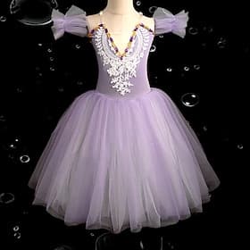Ropa de Baile para Niños Ballet Vestido tutu Vestido Pedrería Encaje Bordados Chica Entrenamiento Rendimiento Sin Mangas Cintura Alta Malla Poliéster