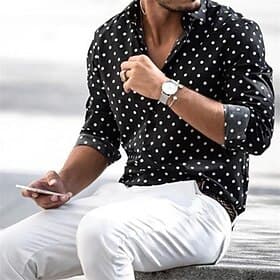 Men's Shirt Summer Shirt Summer Hawaiian Shirt Button Up Shirt Black Pink Long Sleeve Polka Dot Turndown Outdoor Street Button-Down Clothing Apparel Polyester