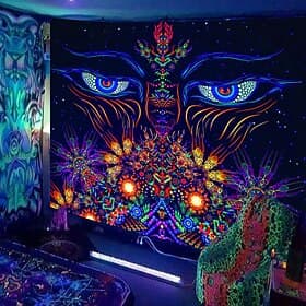 Blacklight Tapestry UV Reactive Glow in the Dark Glow Party Neon Psychedelic Trippy Misty Hanging Tapestry Wall Art Mural for Living Room Bedroom