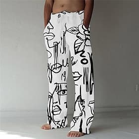 Men's Trousers Summer Pants Beach Pants Elastic Drawstring Design Front Pocket Straight Leg Graphic Prints Graffiti Comfort Soft Casual Daily Fashion Designer