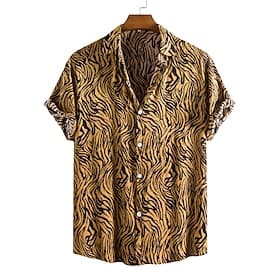 Hombre Leopardo Camisa Abotonar la camisa Manga Corta Moda Design Casual Exterior Casual Festivos Verano Primavera Cuello Vuelto Retazos Estampado Abotonar Neg
