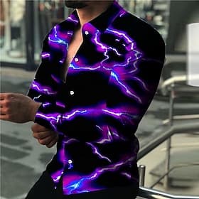 Per uomo Fulmini Camicia Camicia con Bottoni Manica Lunga Moda Designer Casual Casuale All'aperto Ferie Estate Primavera Collo ripiegato Stampato Bottonato Vio