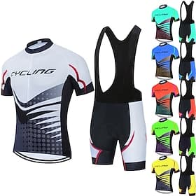 Homme Maillot et Cuissard Avec Bretelles Velo Cyclisme Manche Courte VTT Vélo tout terrain Cyclisme sur route Été Printemps Blanche Rouge Bleu À pois Vélo Cous