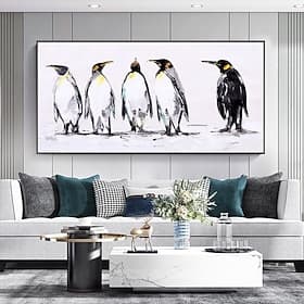 Oil Painting 100% Handmade Hand Painted Wall Art On Canvas Horizontal Abstract Penguins Animals Modern Home Decoration Decor Rolled Canvas No Frame Unstretched