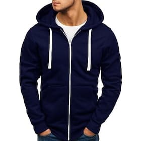 Men's Hoodie Jacket Full Zip Hoodie Solid Color Sport Athleisure Top Long Sleeve Soft Comfortable Breathable Everyday Use Casual Daily Outdoor Athleisure Activ