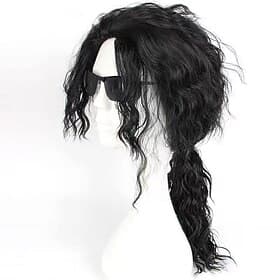 perruques de cosplay d'imitation super star pour hommes dans la longue perruque de queue de cheval synthétique bouclée noire naturelle résistante à la chaleur