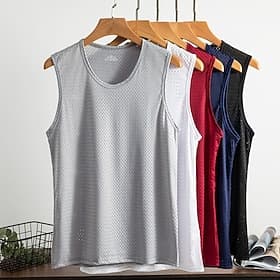 Herren Tank Top Weste Unterhemd Ärmelloses Shirt Ärmellos Rundhalsausschnitt Sommer Einfarbig Lässig Bequem Netz Täglich Outdoor Fitnessstudio Weiß Top T-Shirt