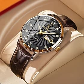 Men's Quartz Watch Fashion Luxury Casual Men Analog Wrist Watch Leather Strap Calendar Date Week Luminous Waterproof Quartz Men Watches