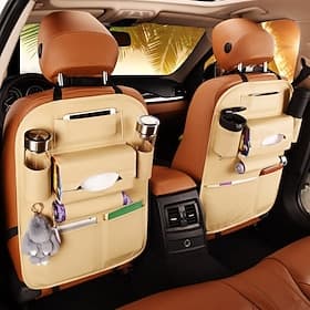 2Pack Car Seat Back Organizer PU Leather Car Seat Protector Travel Accessories Car Organizer Seat Protector Kick mats Back seat Protector and Cup Holder Travel