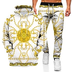 Men's Graphic Chains Print 2pcs 3D Sweatshirt Sets Tracksuit Hoodies Long Sleeve Long pants Hooded Streetwear Sportswear Basic Sports  Outdoor Casual Sports Pr