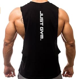 Herre Singleter Vest topp Underskjorte Ermeløs Crew-hals Sommer Bokstaver Fritid Muskel Trene Daglig Feriereise Treningssenter Hvit Gul Rød Topp T-skjorte for