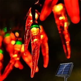 5/6.5/7m Solar Garden Chili Lights Outdoor Red Chili Pepper String Lights-Waterproof LED Kitchen  Decorative Lights for Garden Lawn Patio Yard Home Party Porch