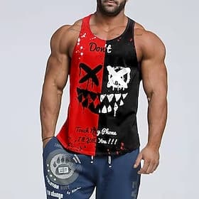 Herren Grafik Farbblock Gothic-Horror Tank Top Weste Lustige T-Shirts Ärmelloses T-Shirt für Herren Ärmellos T-Shirt 3D-Druck Rundhalsausschnitt Hemd Mode Basi