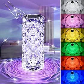 Crystal Light Lamp Color Changing Lamps Table Lamp with Touch Control Diamond LED Night Light Rechargeable Rose Romantic Date Lighting Decor for Festival, Home