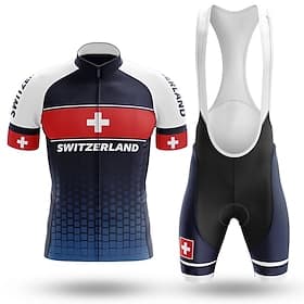 Homme Maillot et Cuissard Avec Bretelles Velo Cyclisme Manche Courte VTT Vélo tout terrain Cyclisme sur route Été Noir Bleu Marine Vert la Suisse Vélo Coussin