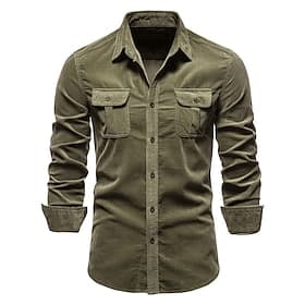 Men's Shirt Summer Shirt Corduroy Shirt Button Up Shirt Blue Brown Green Gray Long Sleeve Plain Turndown Casual Daily Button-Down Clothing Apparel Cotton Fashi