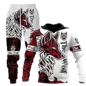 Men's Graphic Animal Wolf 2pcs 3D Sweatshirt Sets Tracksuit Hoodies Long Sleeve Long pants Hooded Streetwear Designer Basic Sports  Outdoor Casual Sports Print