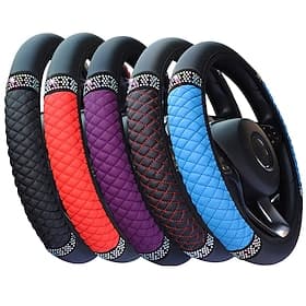 StarFire Four Seasons Universal Car Steering Wheel Cover 37-38cm Leather Embroidered Color Diamond-Studded Elastic Steering Wheel Cover