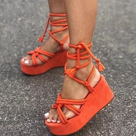 Women's Orange Rope Lace-Up Platform Sandals – Boho Wedge Heels for Summer Beach  Festival Wear