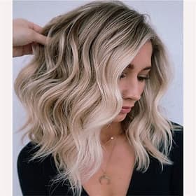 Natalie Portman Wig Ombre Short Curly Wig Synthetic Hair Ash Blonde Wig Ombre Brown Wigs for Women Best Glueless Blonde Wigs with Side Part Mixed Blonde Wig Wi