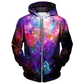 Men's Galaxy Graphic Prints Hoodie Hoodies Sweatshirt Streetwear Basic Casual Big and Tall Long Sleeve Hooded Sports  Outdoor Daily Sports Holiday Purple Zippe