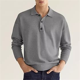 Men's Sweatshirt Pullover White Pink Red Navy Blue Green Polo Collar Solid Color Sports  Outdoor Streetwear Casual Big and Tall Essential Spring Fall Clothing
