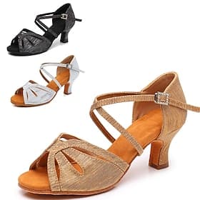 Women's Gold Strappy Latin Dance Shoes – Suede Sole Performance Heels for Salsa, Ballroom  Practice