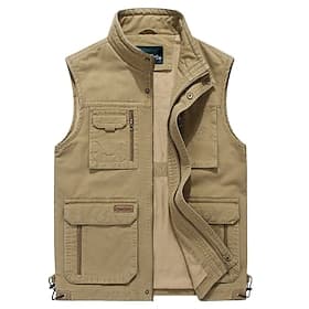 Men's Fishing Vest Hiking Vest Sleeveless Jacket Coat Top Outdoor Breathable Quick Dry Lightweight Sweat wicking Summer Spring Cotton khaki Army Green Fishing