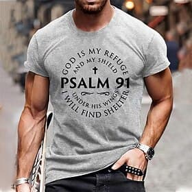T-shirt graphique pour homme  Psaume 91 Dieu est mon refuge Écriture chrétienne foi T-shirt à manches courtes