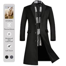 Men's Winter Coat Wool Coat Overcoat Outdoor Work Fall  Winter Wool Outerwear Clothing Apparel Basic Solid Colored Shirt Collar Single Breasted