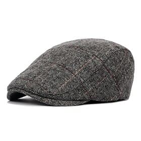 Men's Flat Cap Tweed Cap Black Coffee Cotton Beaded Splice Simple Chic  Modern Retro Street Dailywear Weekend Stripe Portable Comfort Fashion