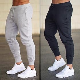 Men's Sweatpants Joggers Fleece Pants Workout Pants Track Pants Pocket Elastic Waist Solid Color Lightweight Casual Daily Running Basic Athletic Blackine White