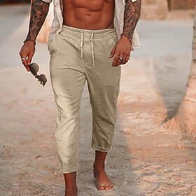 Homme Pantalons en Lin Pantalons Pantalon d'été Cordon de serrage Taille Élastique Uni Confort Doux Quotidien Plage Mode Simple Noir Blanche Micro-Élastique