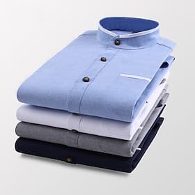 Homme Chemise à col officier Chemise Chemise Oxford Couleur unie / unie Mariage Blanche Bleu Gris Bleu clair manche longue Col Mao Printemps  Automne Vêtement