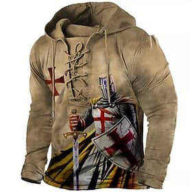 Men's Knights Templar Graphic Prints Hoodie Hoodies Sweatshirt Designer Casual Boho Big and Tall Long Sleeve Hooded Daily Sports  Outdoor Sports Holiday Blue A