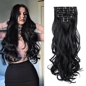 Clip dans les extensions de cheveux 22 pouces postiches 7 pièces/ensemble clip sur l'extension de cheveux fibre synthétique résistante à la chaleur pour les fe
