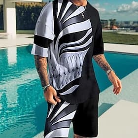 Men's Graphic Prints Technology 2pcs Tees sets Matching Sets Short Sleeve Short Pants Crew Neck Basic Classic Comfortable Outdoor Street Daily 3D Print Summer