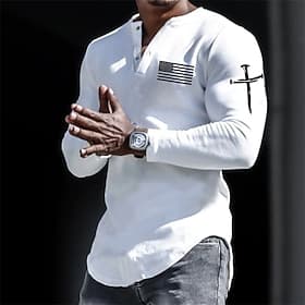 Men's Henley Shirt Cool Shirt Long Sleeve Shirt Long Sleeve Henley Spring   Fall Graphic Prints National Flag Designer Casual Comfortable Print Button-Down Str
