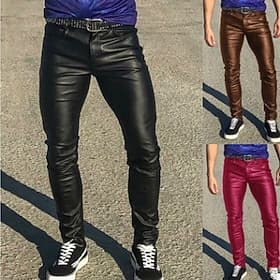 Men's Skinny Trousers Casual Pants Solid Color Comfort Breathable Full Length Daily Going out Streetwear Fashion Stylish Black White Micro-elastic