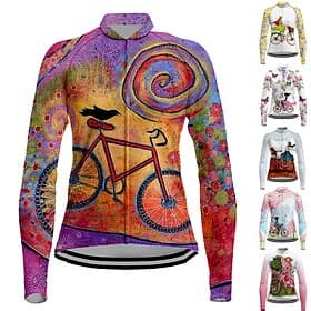 Women's Cycling Jersey Dog Funny Long Sleeve Bike Jersey Top with 3 Rear Pockets Mountain Bike MTB Road Bike Cycling Quick Dry Reflective Strips Back Pocket Mo